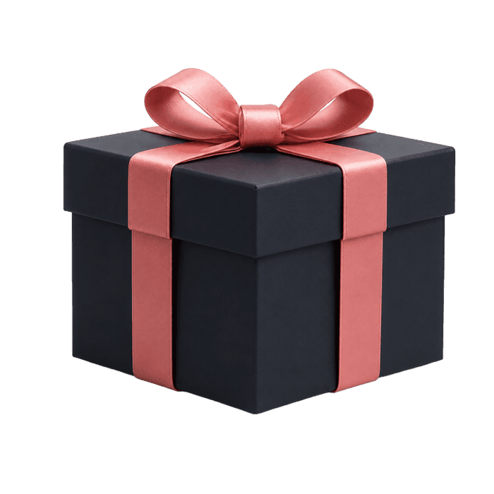 Elegant black gift box with rose ribbon